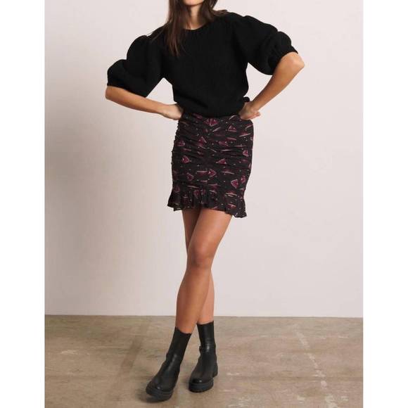 NEW BA&SH aztec cassi ruched skirt in black